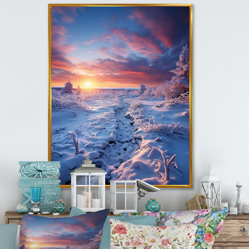 Décoration murale Sunrise Snowy Horizon - Paysages, H 44 po x l 34 po x P 1,5 po, Cadre flottant doré