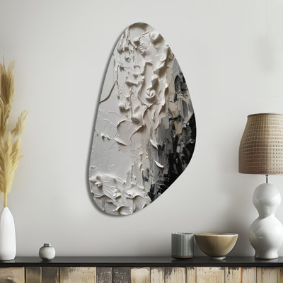 White And Black Tranquility Unleashed IV - Marble Asymmetrical Metal Wall Art, Modern Irregular Shape Metal Art Print