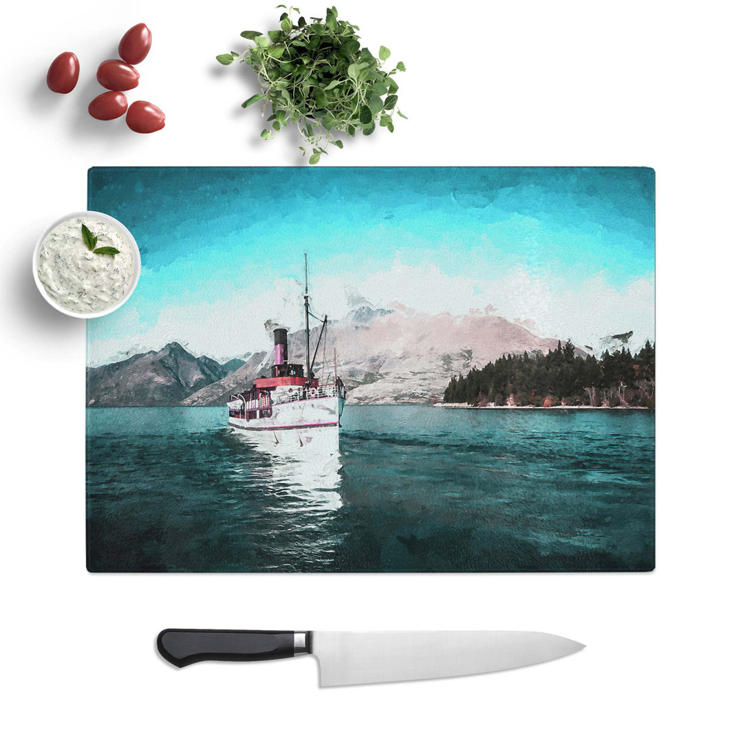 Tempered Glass Boat on the Lake in New Zealand Chopping Board