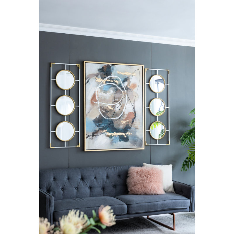 Décoration murale avec miroirs blancs et dorés - Style simple, miroir de 2 x 110 x 40 cm et cadre en métal, 110 x 2 x 40 cm, 3,3 kg
