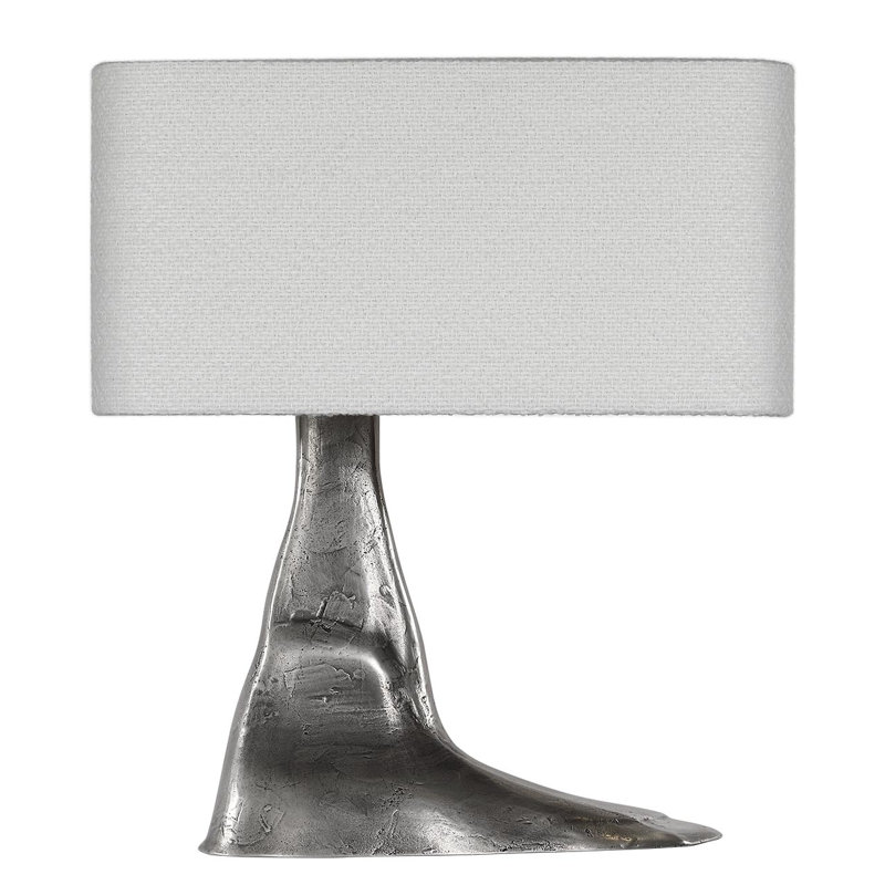 Anne-Marie Barton Terra-Forma 23" Left Table Lamp in Museum Pewter with Boucle Shade, Brass, Gray