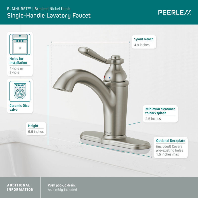 Elmhurst Single-Hole Single-handle Bathroom Faucet with Drain Assembly, Brushed Nickel
