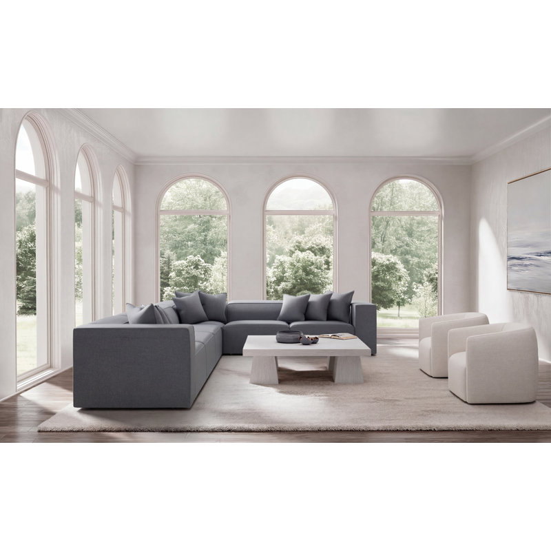 Bernhardt Bliss 4-Piece Fabric Sectional, Teal Polyester, 28" H x 160.5" W x 123.5" D