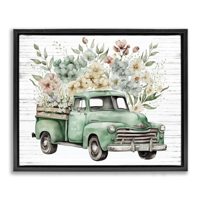 Floral Filled Truck Framed Floater Canvas Wall Art by Lettered and Lined