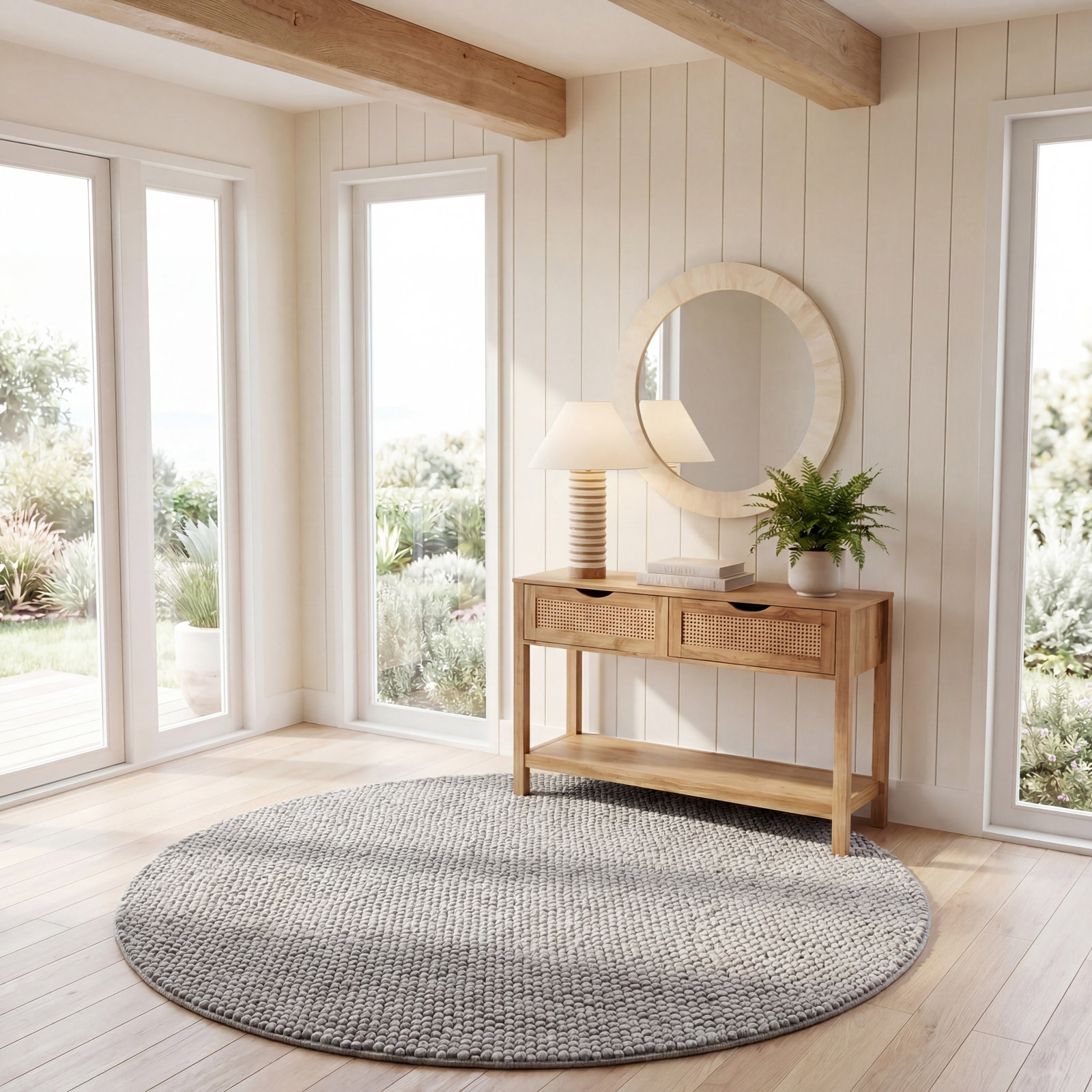 Elle Handmade Silver Rug, Round 6'