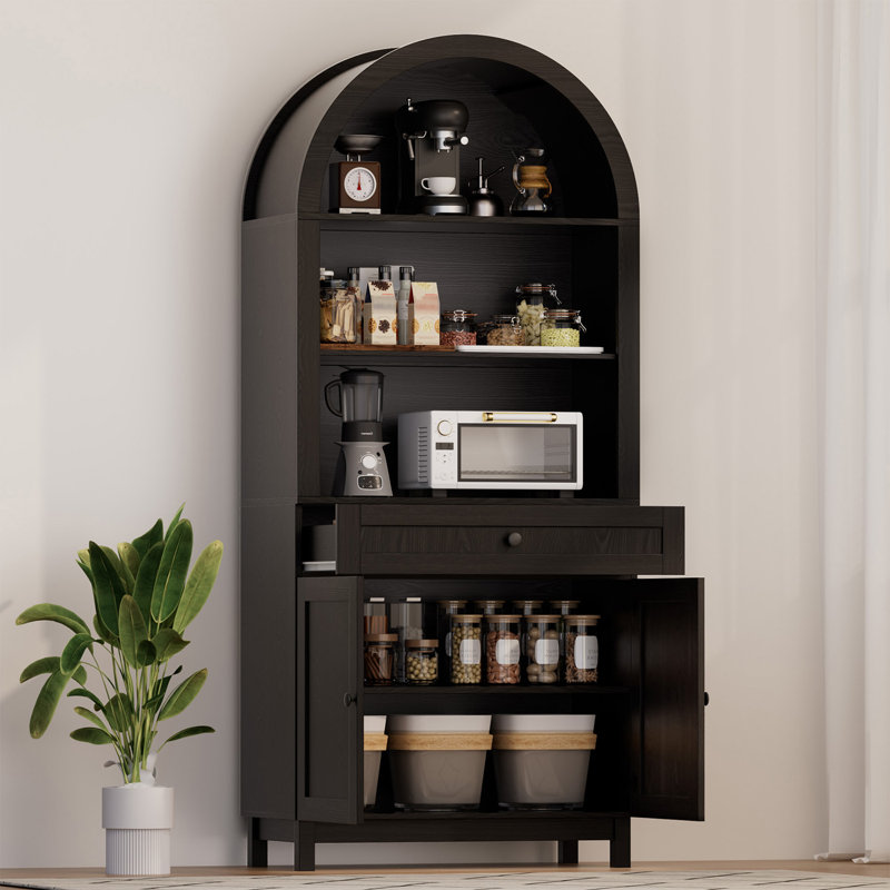Bibliothèque de rangement arquée 71 ", vitrine avec tablette réglable et tiroir, Noir