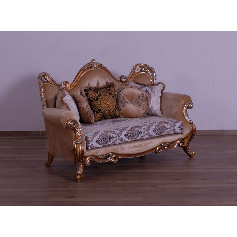 3 Piece New Tiziano Sofa Set, Dark Merlot/Beige/Light Brown