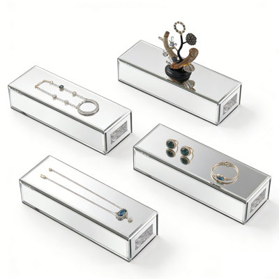 4PCS Mirrored Glass Makeup Organizer 2"W X 8"D X 3"H