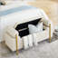 Élégant banc de rangement rembourré en lin avec accoudoirs cylindriques et pieds en fer pour le couloir, le salon, la chambre à coucher