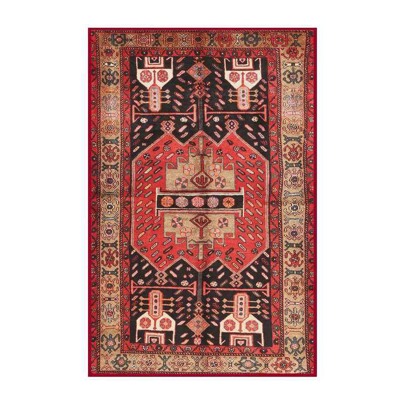 Tapis de zone rouge/beige contemporaine Shun, Rectangle 5 pi x 7 pi