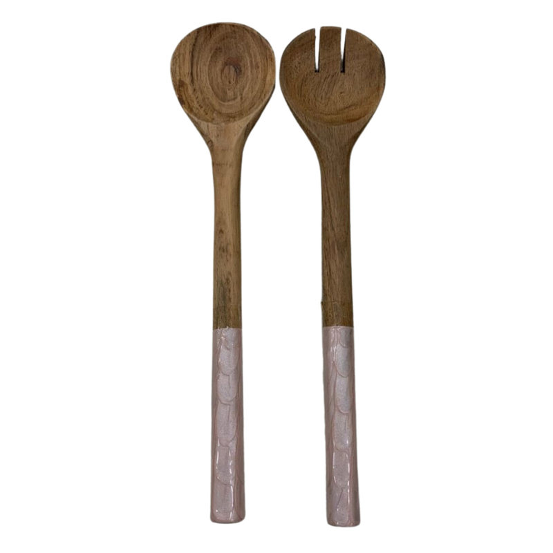 Capri White Salad Server Set, Pink