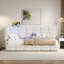 Upholstered Daybed With 2 Drawers, Charging Station, Led Lights, Storage Headboard And Checkered Button Decoration-1514005036