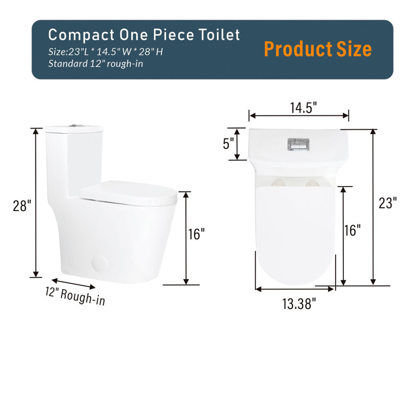 Toilette compacte 23 pouces - blanche, double chasse, petite salle de bain au choix idéal, chasse d'eau silencieuse et siège, facile à nettoyer, indispensable