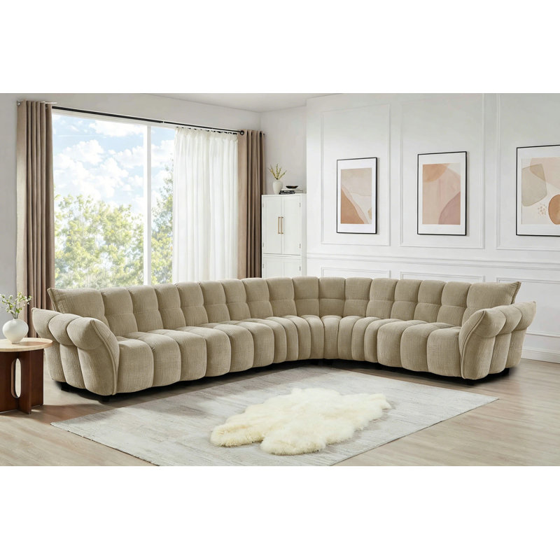 Minimore Modern Style 145.3" W Marigold L Shape 6S Sofa, Sand