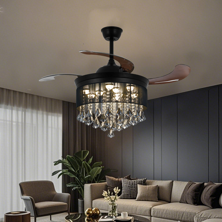 42-inch Black Crystal Invisible Fan Light Remote Control Dimming Six-speed Variable Frequency Fan