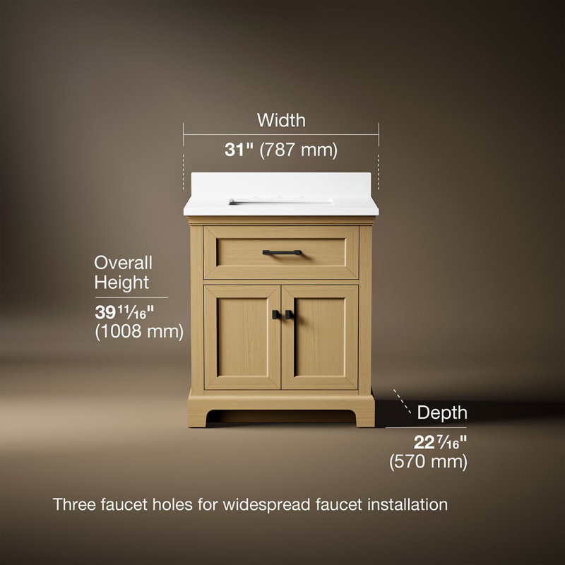 Charlemont 30 In. Bathroom Vanity Cabinet With Sink And Quartz Top, Light Oak, Matte Black, 30"