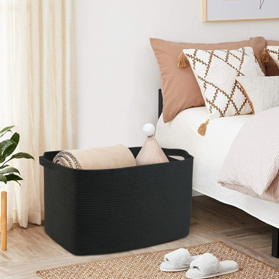 Ebern Designs 16" Tall Cotton Rope Storage Basket - 62L Large Woven Laundry Hamper for Blankets, Toys & Nursery, Foldable Decorative Bin with Reinforced Handles