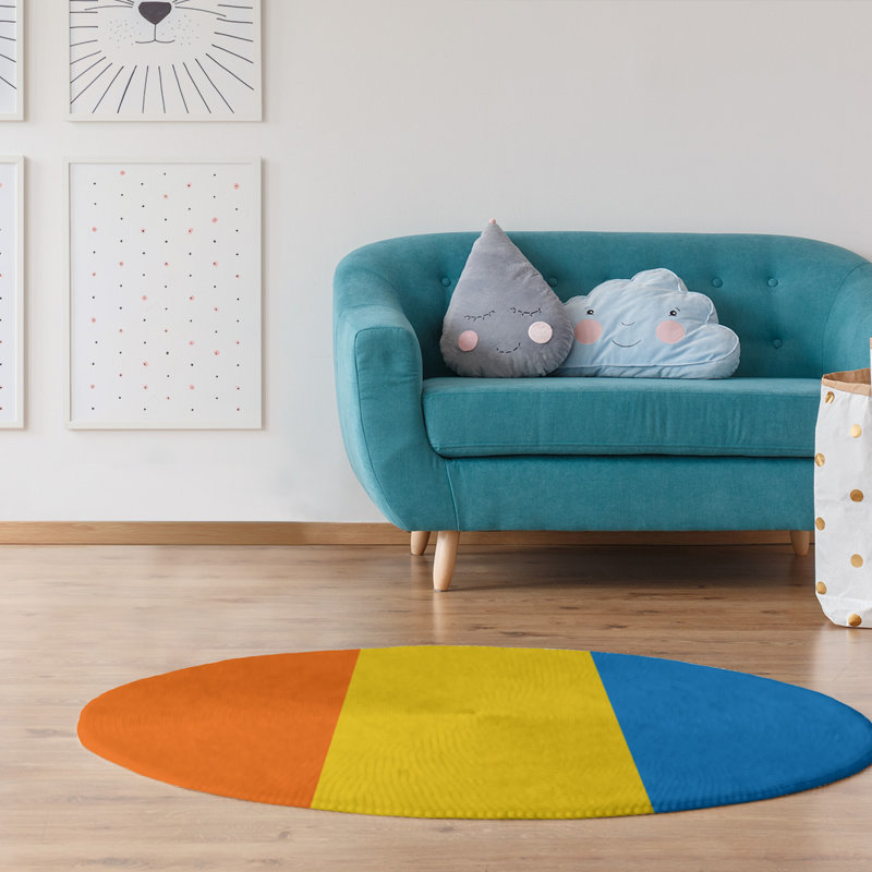 Tapis orange/jaune/bleu tissé à plat Miami, Rond 5 pi