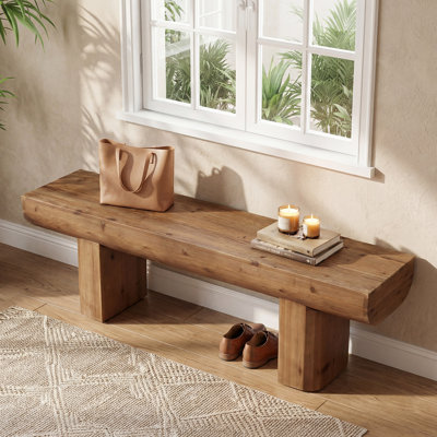 Banc d'entrée en bois massif de 55 po, banc à chaussures rustique de style campagnard avec pieds robustes, banc de salle à manger pour couloir, salon, brun naturel