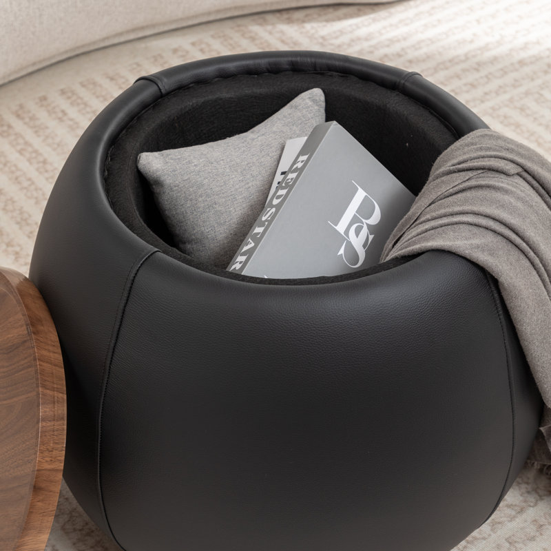 Repose-pieds de rangement rembourré avec plateau en bois Pietsch, Black