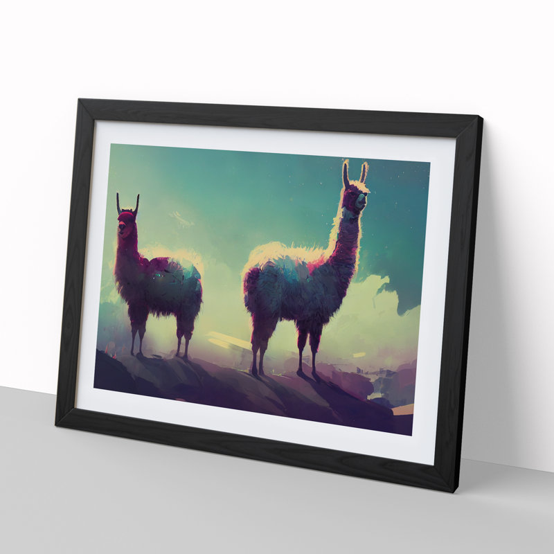 Llama Vol.2 Abstract - Single Picture Frame Print, Black, 46cm H x 64cm W
