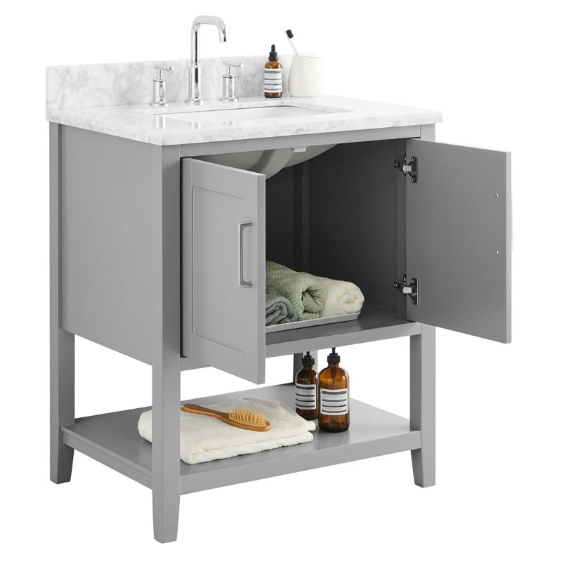 Sheraton 30" Freestanding Standard Single Bathroom Vanity with Top, Gray, Brushed Nickel