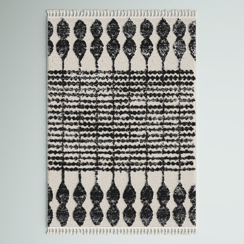 Tapis noir à motif géométrique Orlando, Rectangle 2 pi x 3 pi 2 po