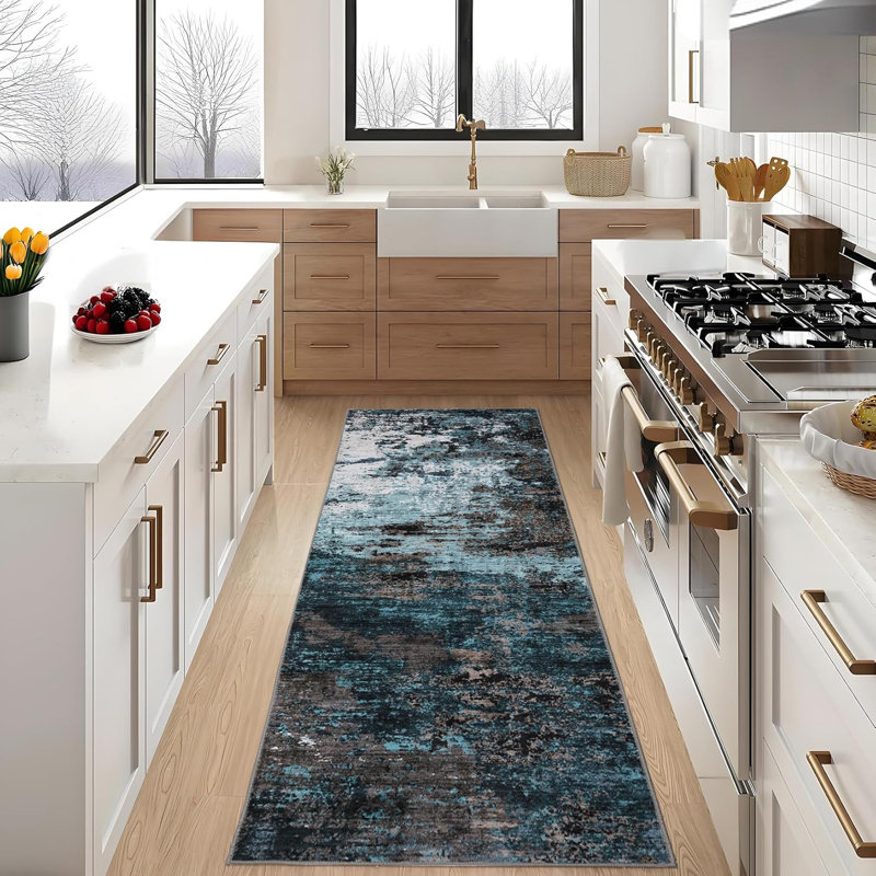 Abstract Art-Inspired Thin Indoor Rug, Distressed Oil Painting Pattern Low Pile Area Mat with Soft Surface, Easy to Clean & Stain Resistant for Living Room, Bedroom, Entryway, Study