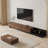 Jukerius 3-Drawer Expandable TV Stand, Adjustable from 79 to 130 Inches, with Matching Multi-Functional Coffee Table Set, Walnut Color