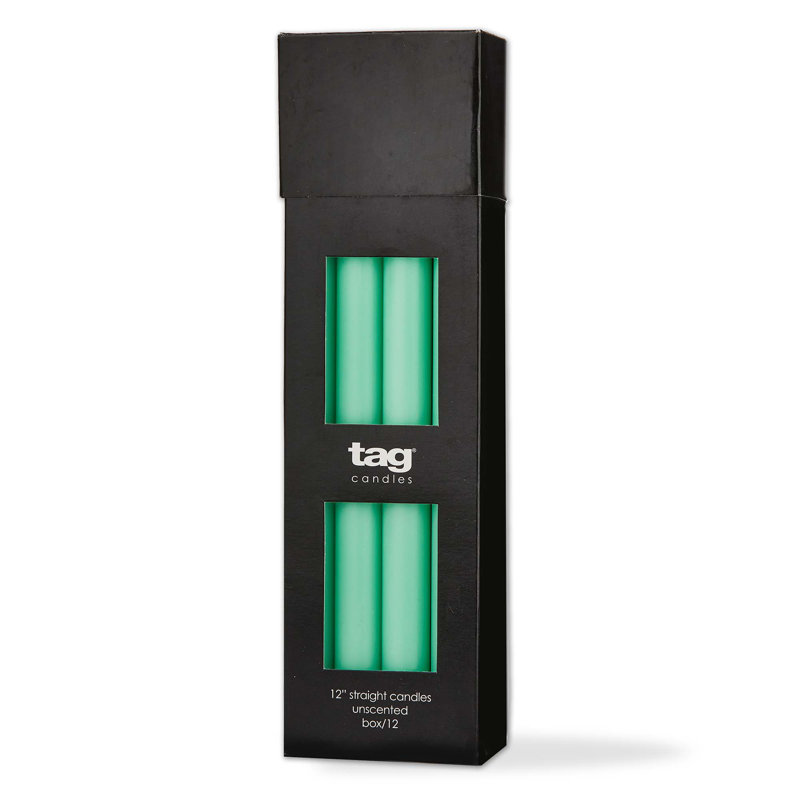 Bougies droites Color Studio 12 pouces, vert d'eau, ensemble de 12