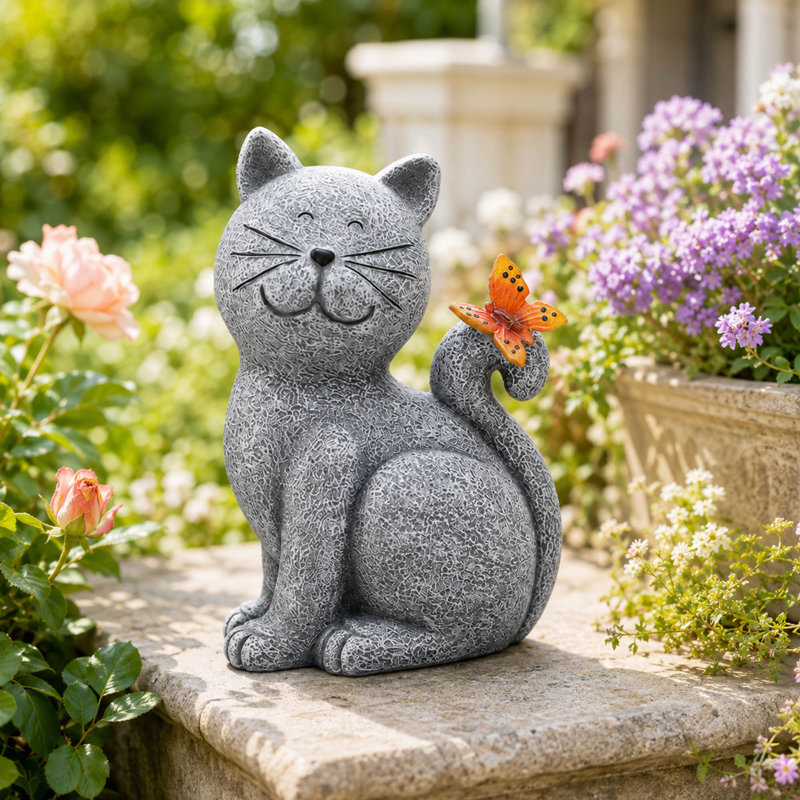 Statue solaire de jardin pour chat, lumière papillon pour décoration extérieure