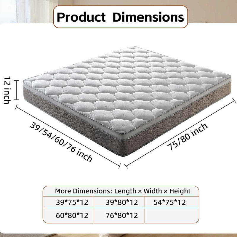 12 Inch Hybrid Memory Foam Mattress ,Individual Pocket Coil, Medium Firm,  Mattress In A Box, Queen