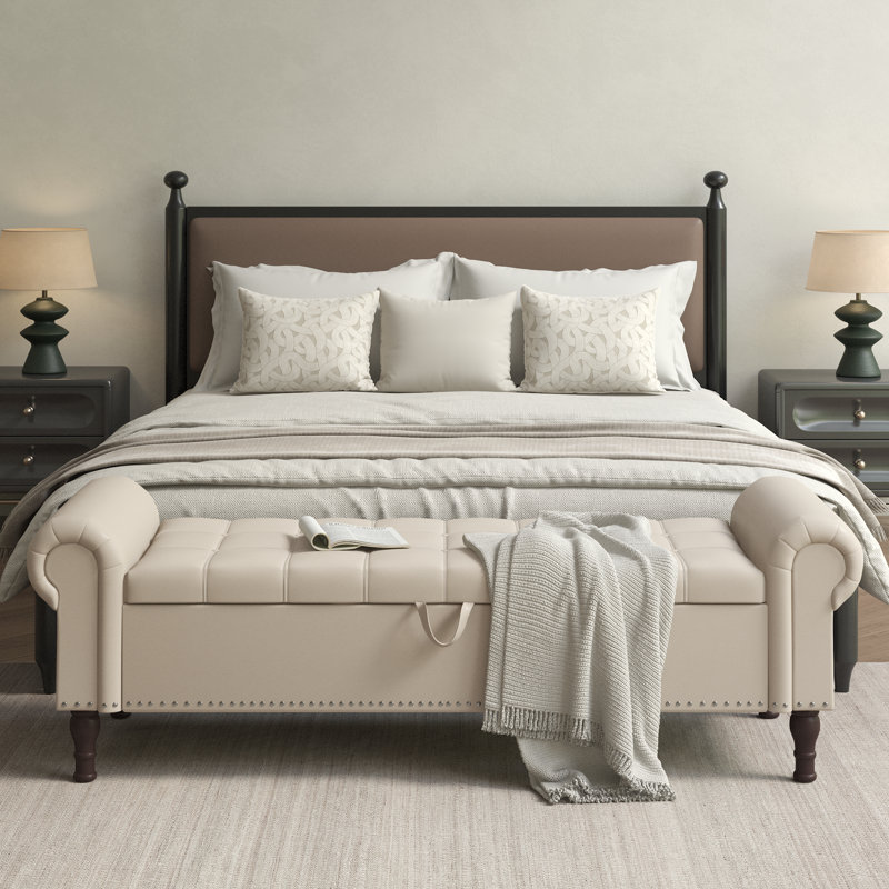 60" & 67" W Faux Leather Storage Bench with Button-Tufted Seat and Roll Arms – Perfect for Bedrooms & Versatile Home Spaces