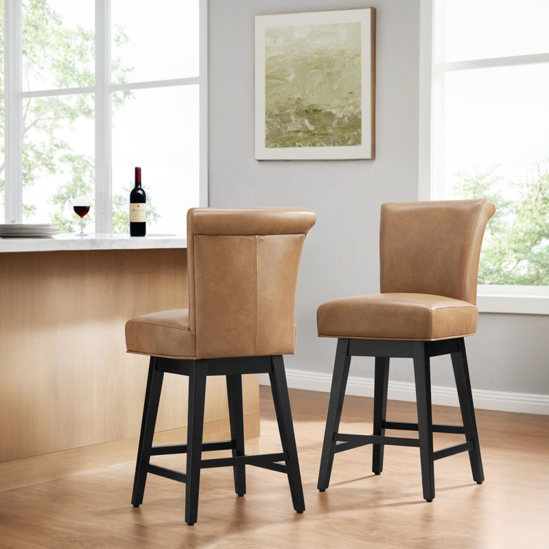 Elora Swivel Counter & Bar Stool, Counter Stool (26" Seat Height), Cognac Brown Pebbled Faux Leather