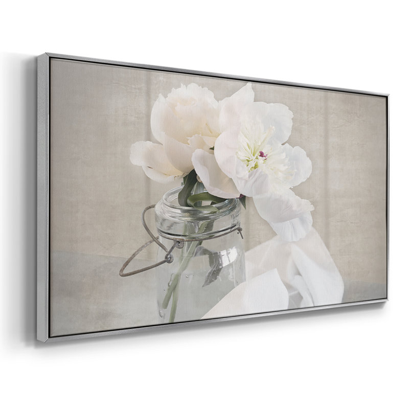 Mason Jar Bloom II- Framed Gallery Wrapped Canvas -Ready to Hang, Silver, 17" H x 33" W
