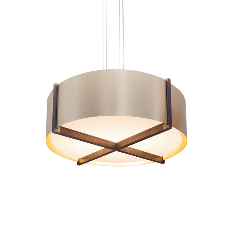 Luminaire suspendu cylindrique à 1 lumière Plura, H 10,4 po x l 36 po x P 36 po, 3500K, Noyer / or rose