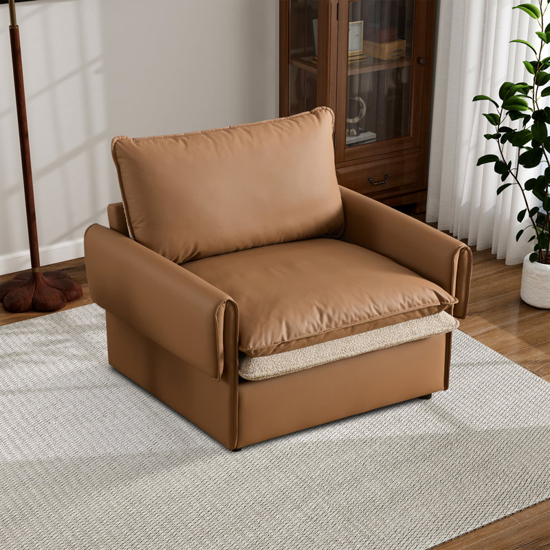 Fauteuil d'appoint rembourré l 41,1 po, Similicuir orange foncé