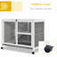 Cage à lapin compacte avec roues transportables - Imperméable, roues intérieures grises, bureau et table d'appoint. Bois imperméable pour 1 ou 2 lapins nains. 36 po x 21 po x 28,75 po. Mouvement simple