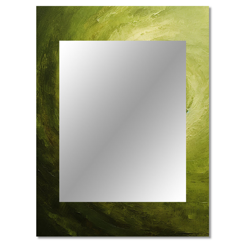 «Green Orbit Spiral I», miroir décoratif en spirale abstraite, miroir mural moderne, impression d'art en métal, 40 po x 30 po