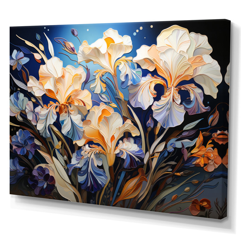 Jaune, bleu, iris, iris, danse, H 12 po x l 20 po x P 1 po, Toile tendue