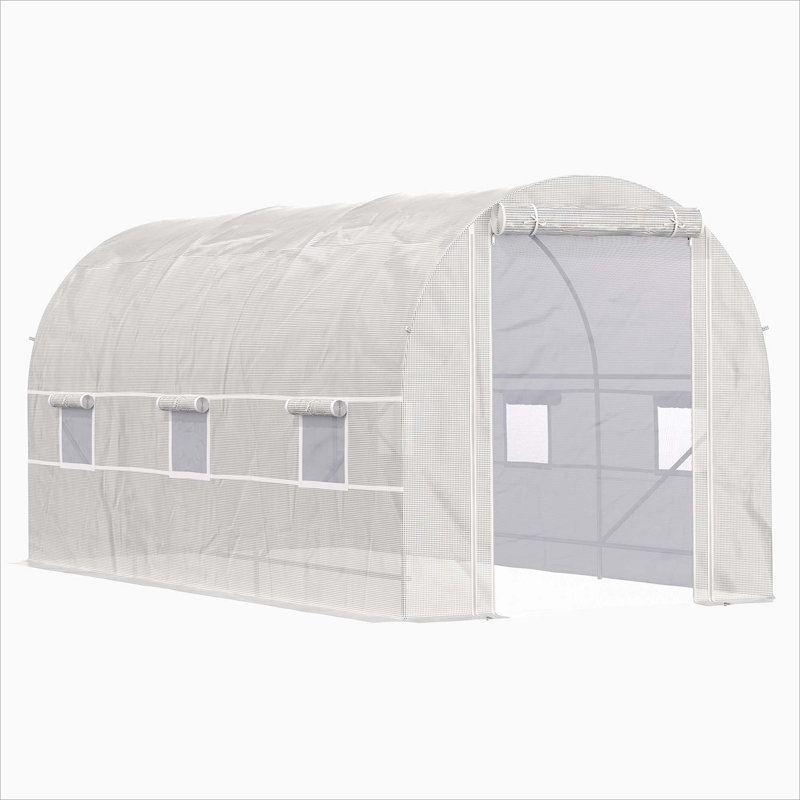 Outsunny 15' X 7' X 7' Walk-In Tunnel Greenhouse, Large Garden Hot House Kit With 6 Roll-Up Windows & Roll Up Door, Steel Frame