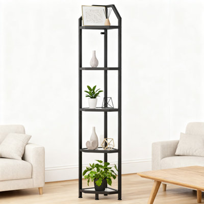 Bibliothèque d'angle à 5 niveaux pour la maison et le bureau, tablette de rangement robuste de 70 pouces de hauteur avec tablettes réglables, support à plante peu encombrant pour le salon et les petits espaces