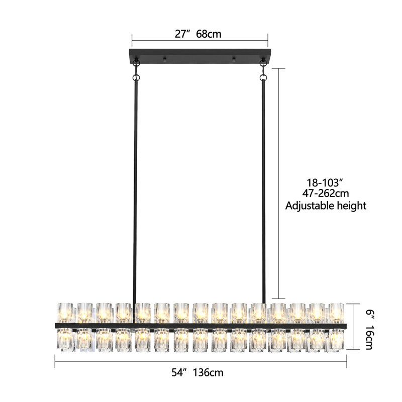 Cristal haut de gamme K9 noir et transparent pour un accueil chaleureux. Design moderne et industriel, câblé, 30 W 3, 120 V, 2 700 K, blanc chaud avec cadre en cristaux étincelants et divers espaces intérieurs. Milieu