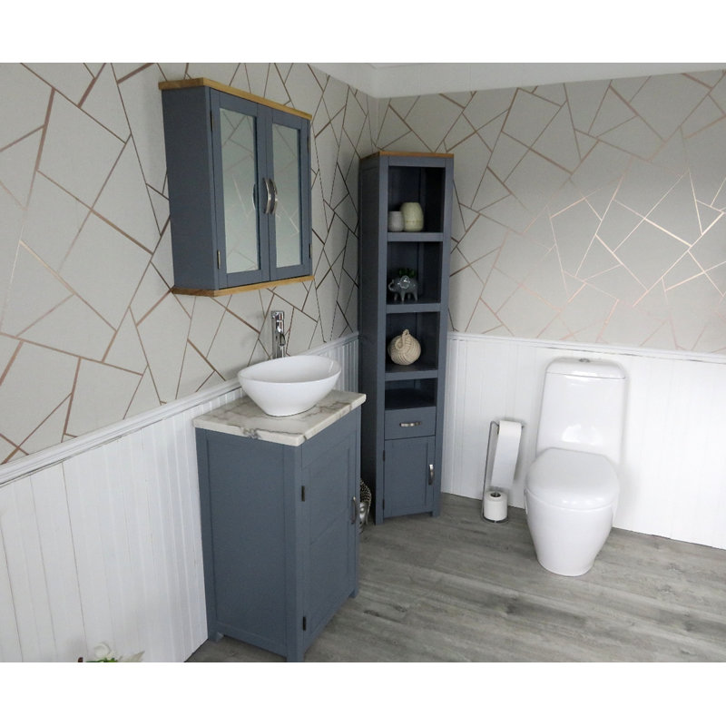Slimline 515mm Free-standing Cloakroom Vanity Unit, White Marble, Grey