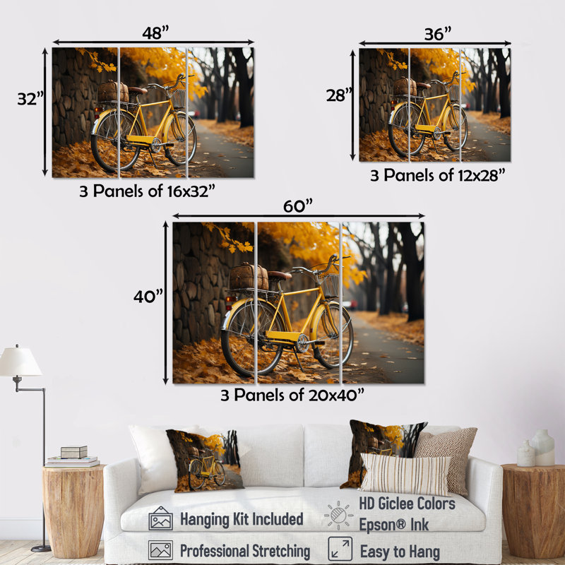 Amber Adventure Bicycle I - ensemble d'art sur toile, H 40 po x l 60 po