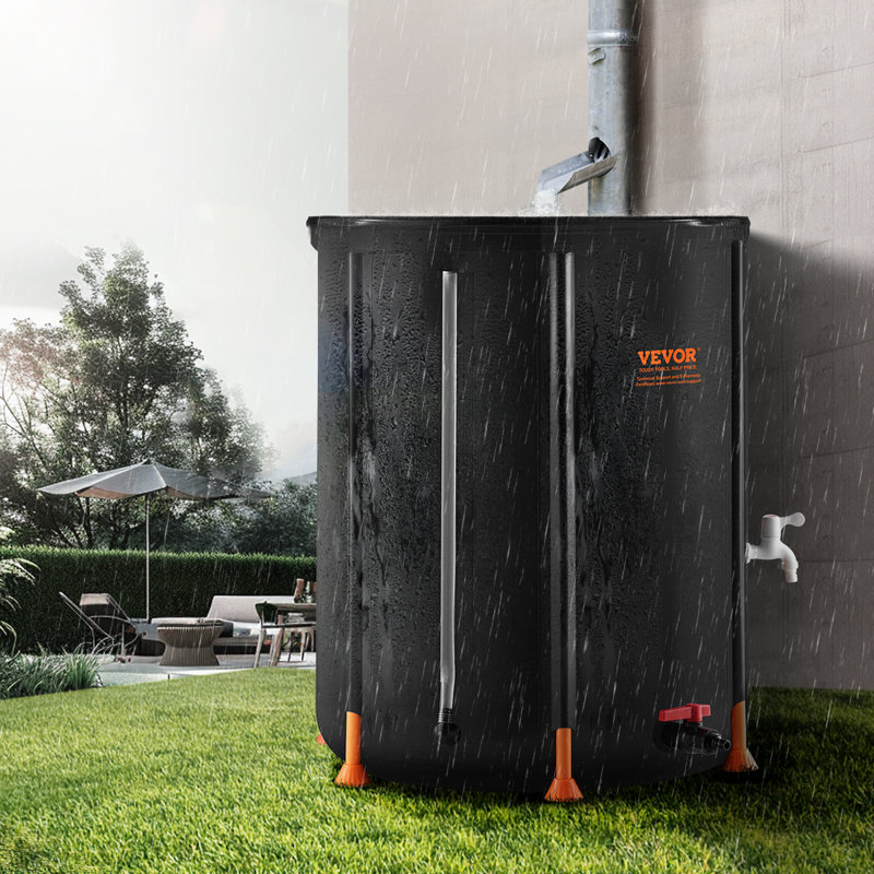 Black PVC Collapsible Rain Barrel with Spigots and Overflow Kit