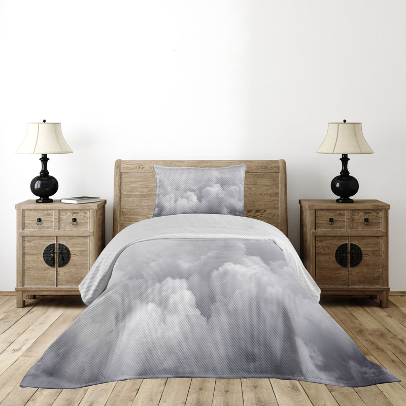 Twin Gray Quilted Polyester Bedspread Set with Pillow Sham