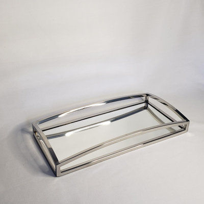 Plateau de coiffeuse rectangulaire argenté avec miroir 15,75 po x 8 po Cesear