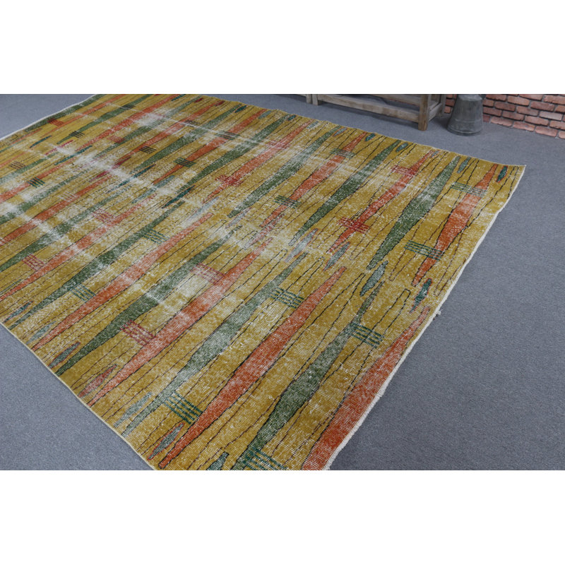 Grand tapis turc jaune Oushak - pièce décorative rétro parfaite pour la salle à manger ou le salon
