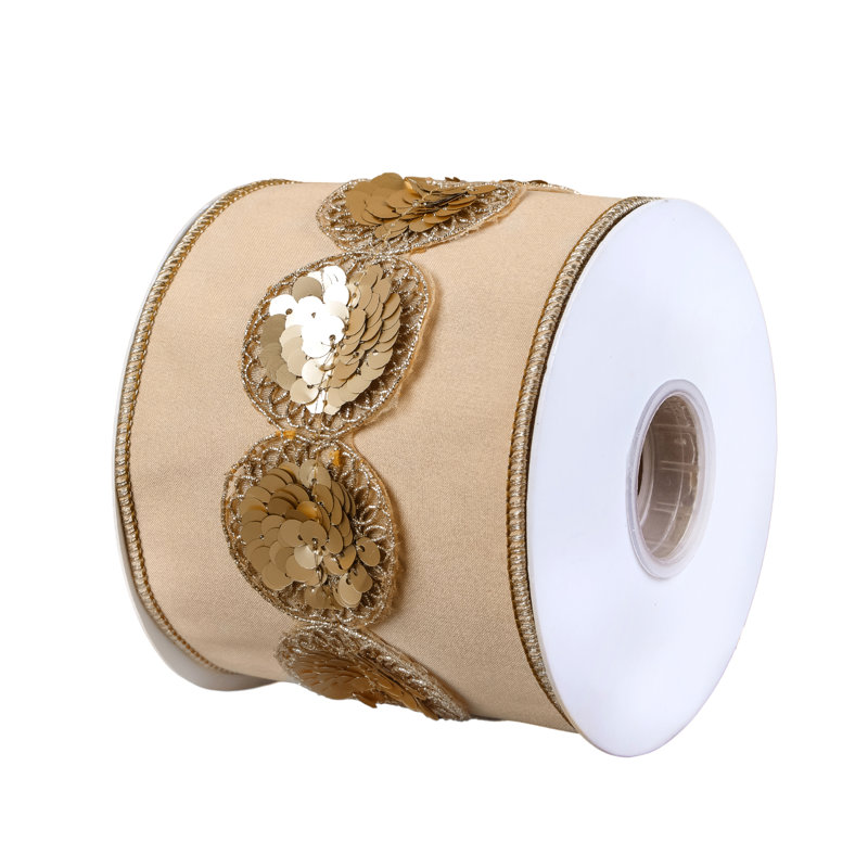 Ruban de taffetas perlé à paillettes, Beige